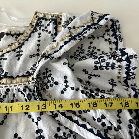 J Crew Embroidered Eyelet Flutter Top Blouse Shirt White Black Gold Small - Picture 9 of 9